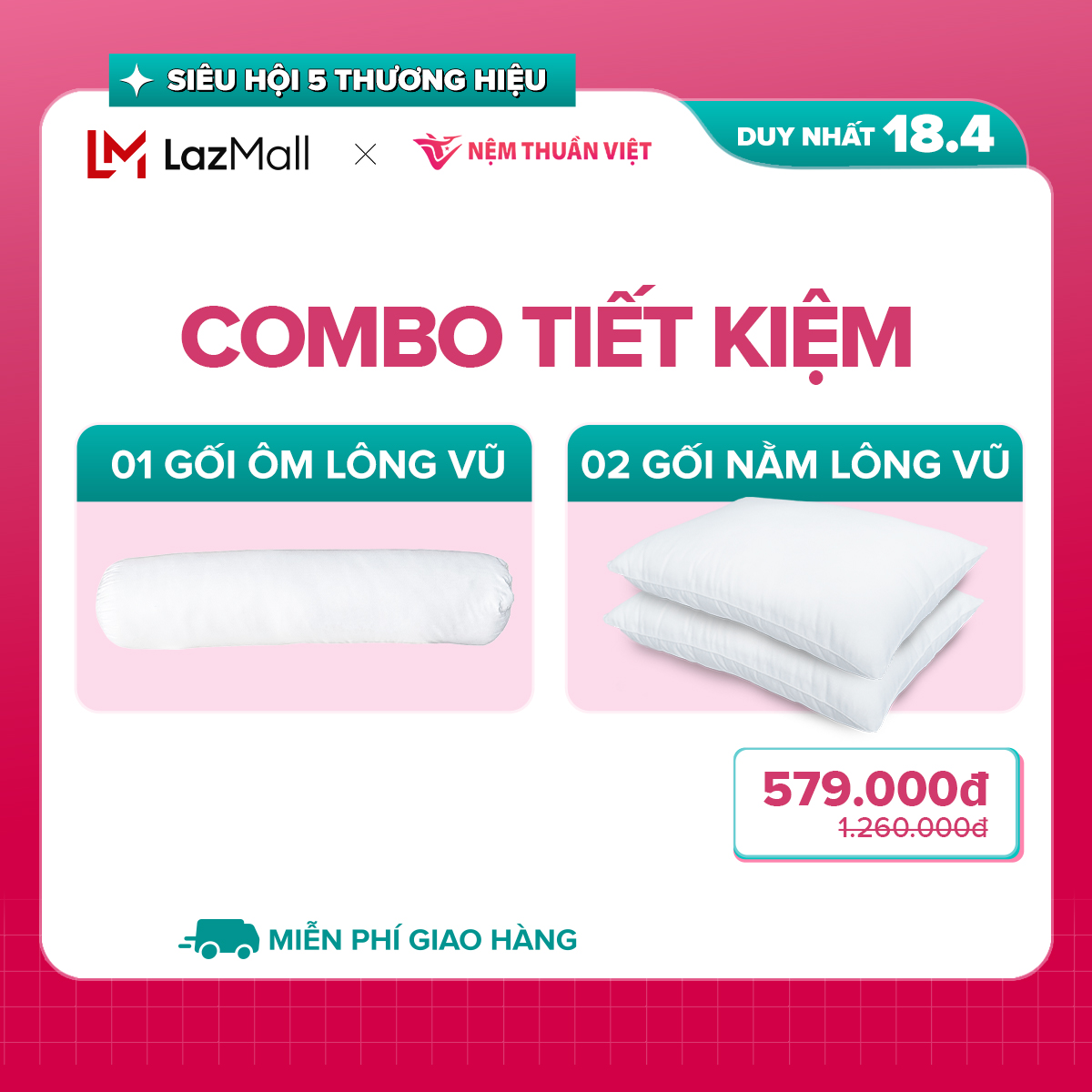 [Combo Gối Lông Vũ] Bộ 3 Gối Ngủ Siêu Tiết Kiệm - Chất Liệu Lông Vũ Cao Cấp - Bộ Sản Phẩm Gồm 2 Gối Nằm, 1 Gối Ôm