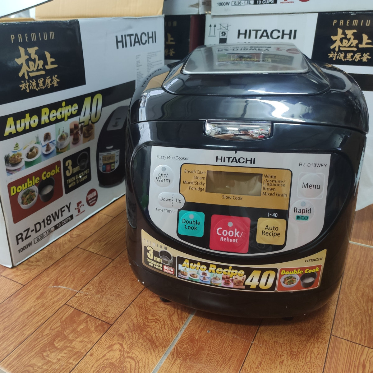 Nồi cơm điện tử 1.8 lít Hitachi RZ-D18WFY (BK) công nghệ Double Cook, sản xuất Thái Lan - Hàng chính hãng