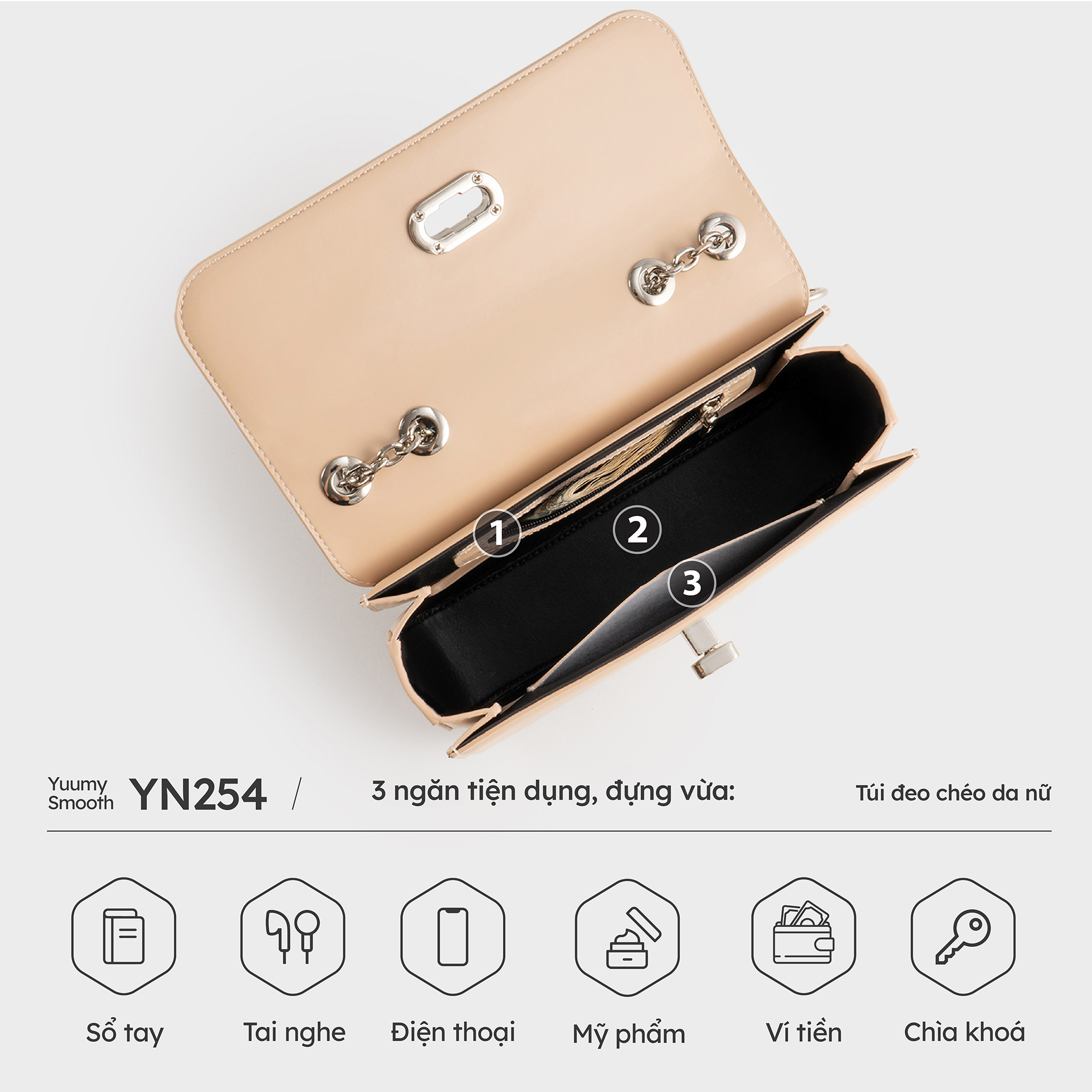 Túi Yuumy ( Thời trang nữ phối khóa xoay size 22 - Túi đeo chéo da Smooth YN254 )