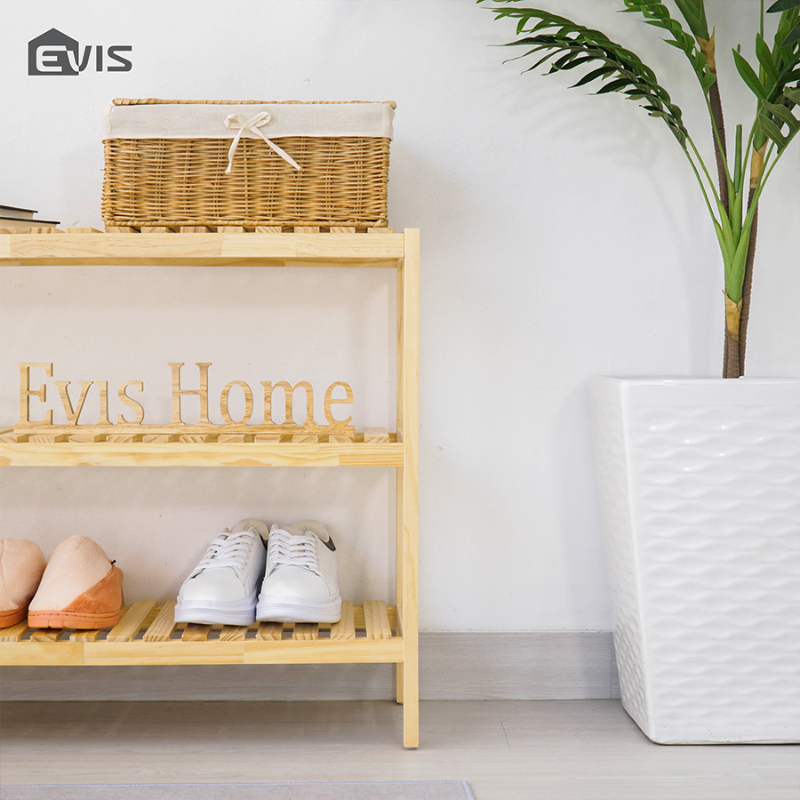 Kệ Đa Năng Evis Home - Kệ Để Dép Đồ Dùng Phòng Khách 3 Tầng Khung Gỗ - Màu Gỗ - Lắp Ráp Dễ Dàng - Có 3 Kích Thước Để Lựa Chọn - Thiết Kế Nội Thất