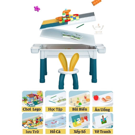 Bàn Lắp Ráp Đồ Chơi Xếp Hình Lego 110 Chi Tiết, Có Ngăn Dựng Đồ Và Ghế Ngồi Đa Năng