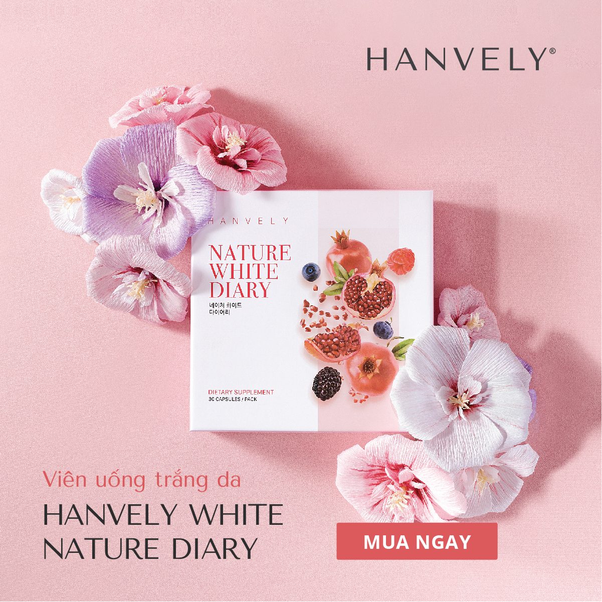 Viên Uống Trắng Da Hanvely Nature White Diary Blister Pack 1 Hàn Quốc trắng da, giảm nám, dưỡng ẩm 10 viên/ hộp