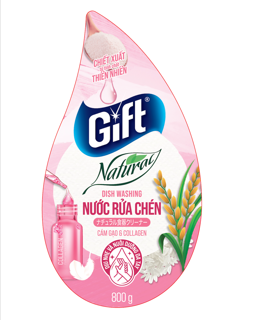 Nước rửa chén Gift Natural Cám Gạo &amp; Collagen _ Dịu nhẹ và nuôi dưỡng da tay