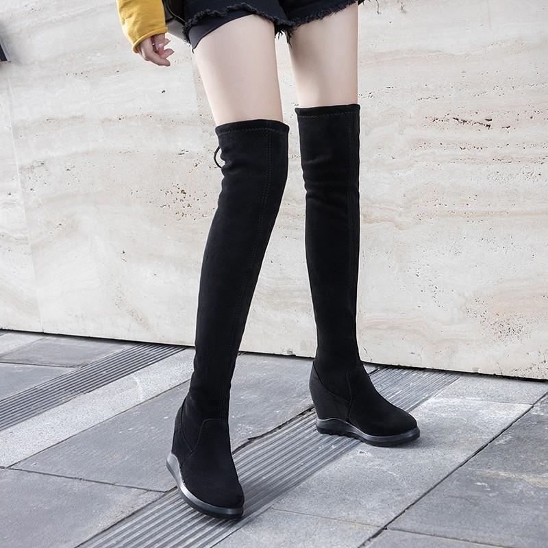 2021 Người Phụ Nữ Mới Giày Thun Plus Nhung Phẳng Giày Nữ Stovepipe Cao Ống Đựng Giày Nữ Giày Nữ Đầu Gối Giày Zapatillas Mujer