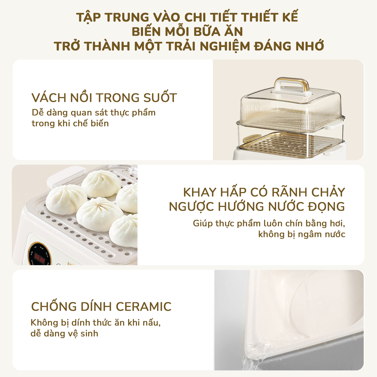 Nồi lẩu, hấp đa năng UNIE UE668, 8 chức năng, dung tích 10L, 2 tầng hấp, hấp gà nguyên con, hấp bên trên nấu bên dưới, Hàng chính hãng bảo hành 12 tháng