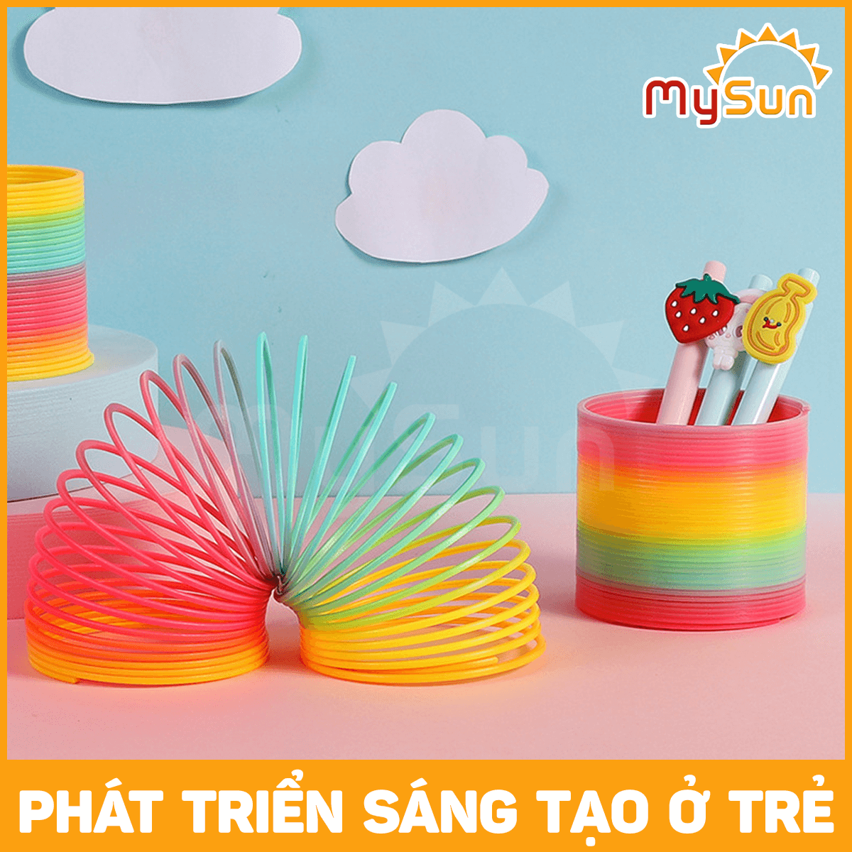 Đồ chơi lò xo cầu vồng mini vòng tròn ma thuật nhún nhảy sắc màu cho bé MySun