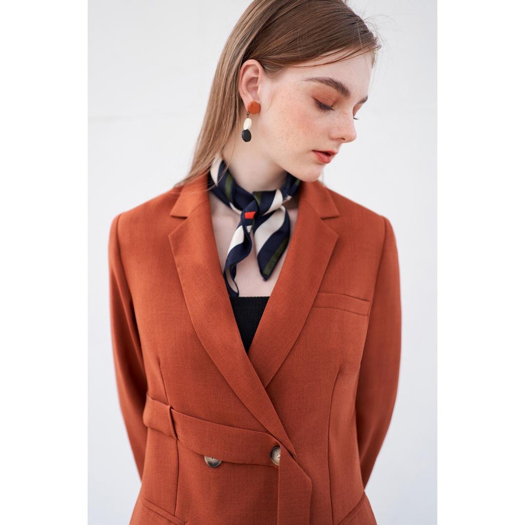 Áo khoác blazer vạt chéo cài đai tuyt si mặt xước cam cháy 1BL1017 ADORE DRESS