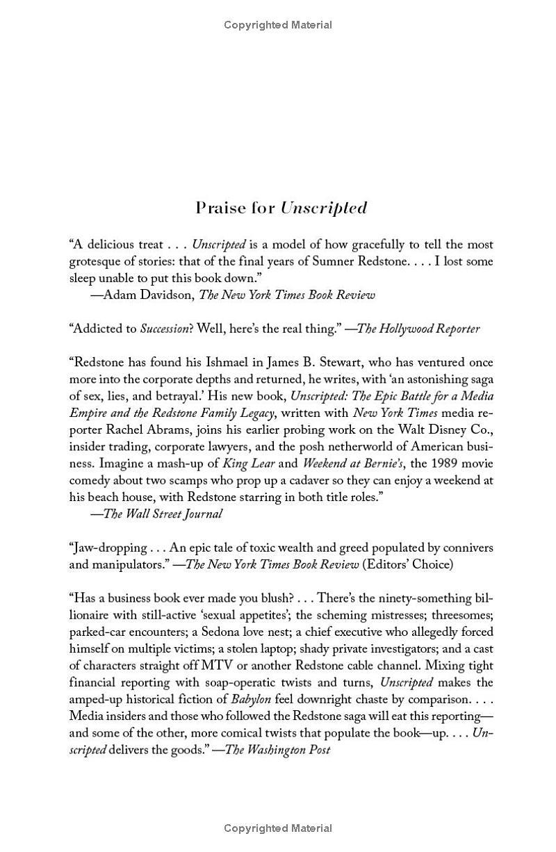 Sách ngoại văn: Unscripted - The Epic Battle For A Media Empire And The Redstone Family Legacy