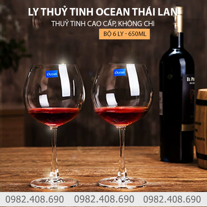 Ly rượu vang đỏ 650ml - Bộ 6 ly uống vang Ocean