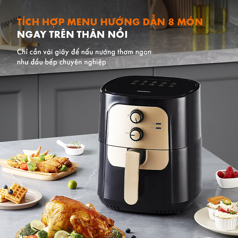 Nồi chiên không dầu AF65M-BK01A dung tích 6.5L công suất 1400W lòng nồi chống dính, điều khiển cơ học - Hàng chính hãng