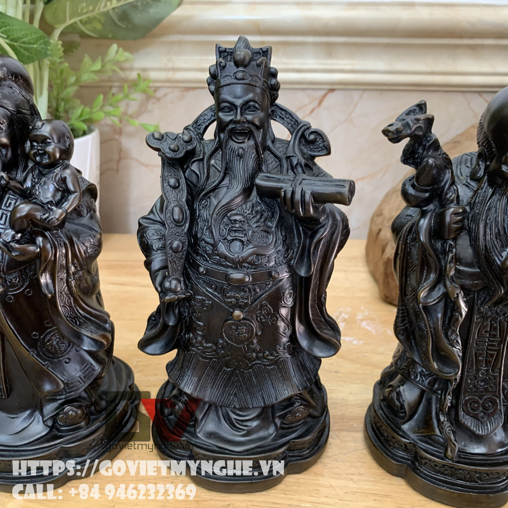 Tượng đá trang trí phong thủy bàn làm việc tượng Tam đa Phúc Lộc Thọ - Màu nâu đen