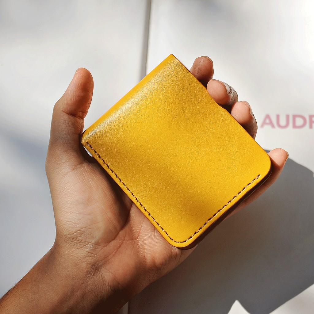 Ví da nữ màu vàng thời trang sành điệu đơn giản, ví da handmade da bò thât, miễn phí khắc tên lên sp - DT18469