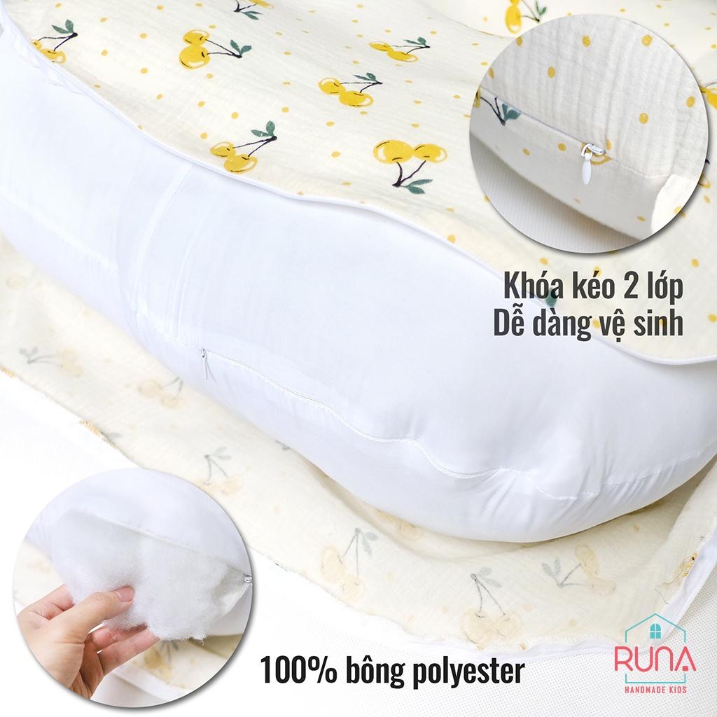 Gối chống trào ngược dạ dày cao cấp cho bé Muslin RUNA KIDS đẹp họa tiết dễ thương an toàn cho bé size lớn 65x70cm