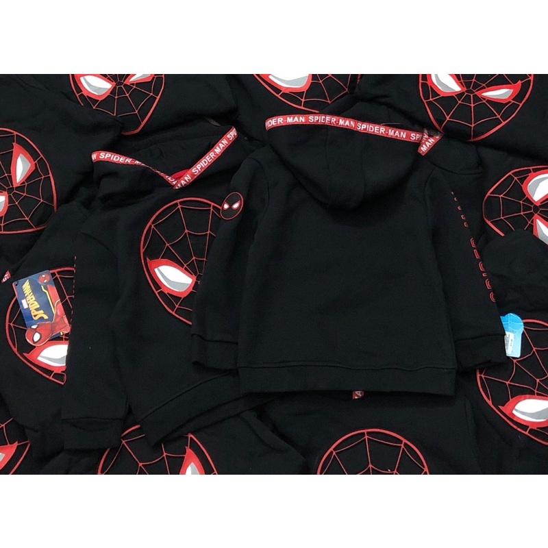Áo nỉ hoodie bé trai spiderman đen 10-14kg