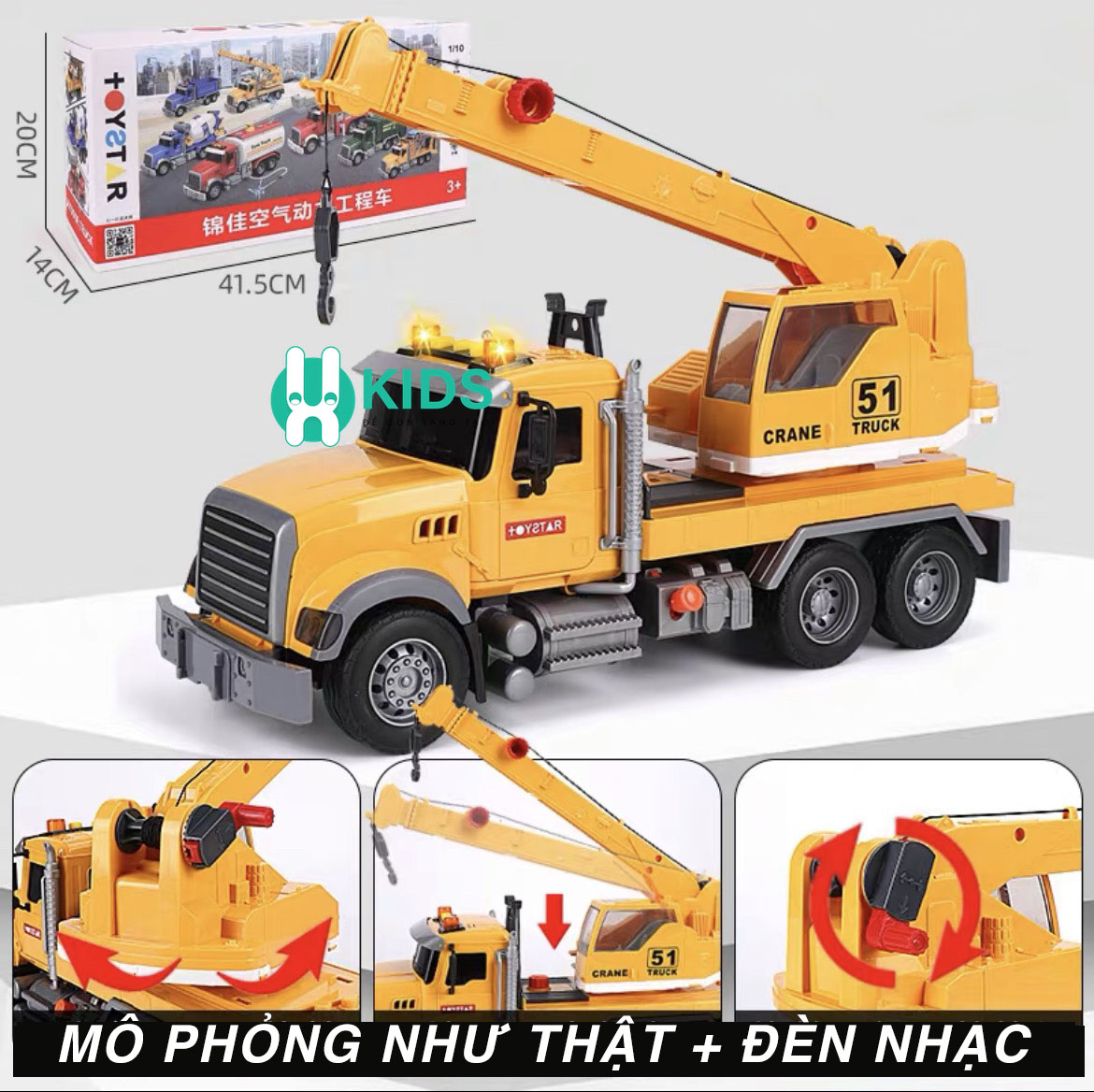 Đồ chơi mô hình xe ô tô cần cẩu móc cỡ lớn chạy đà cao cấp có đèn nhạc hoạt động như thật cho bé