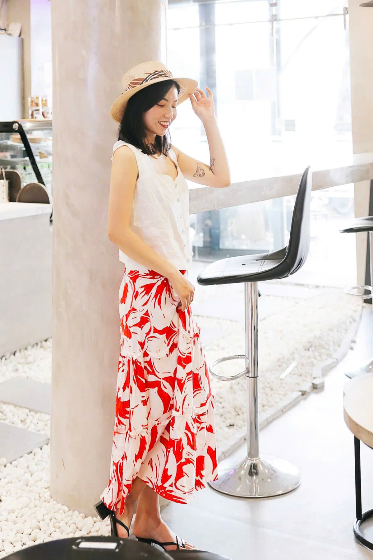 Váy Maxi Lưng Thun Cotton Lá Đỏ, Váy Maxi Phong Diễm thời trang thiết kế Hity Ski034