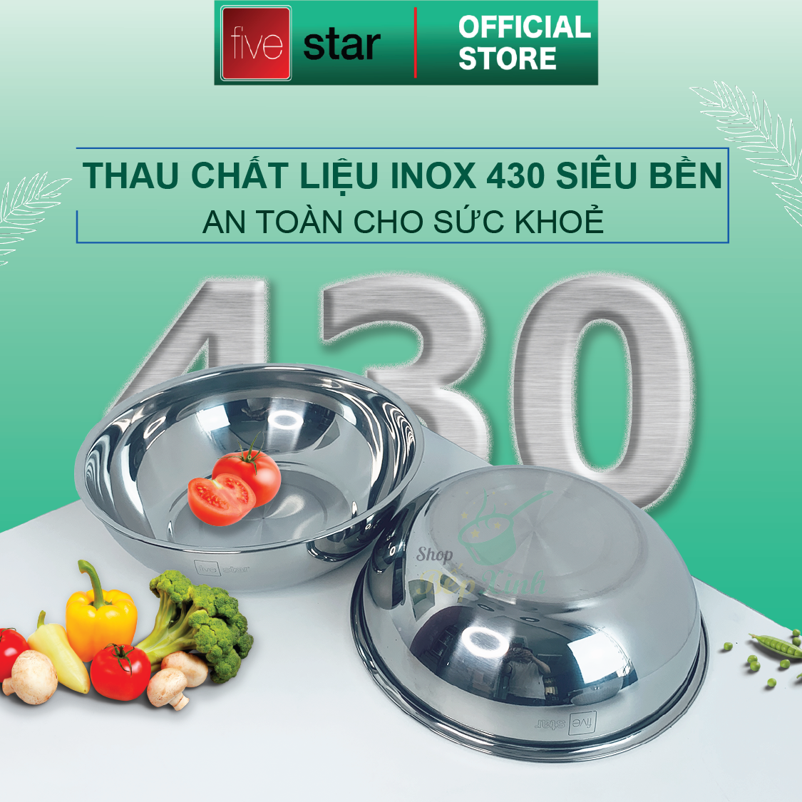 Thau inox cao cấp Fivestar dày đẹp 30cm / 32cm , Dễ Dàng Vệ sinh