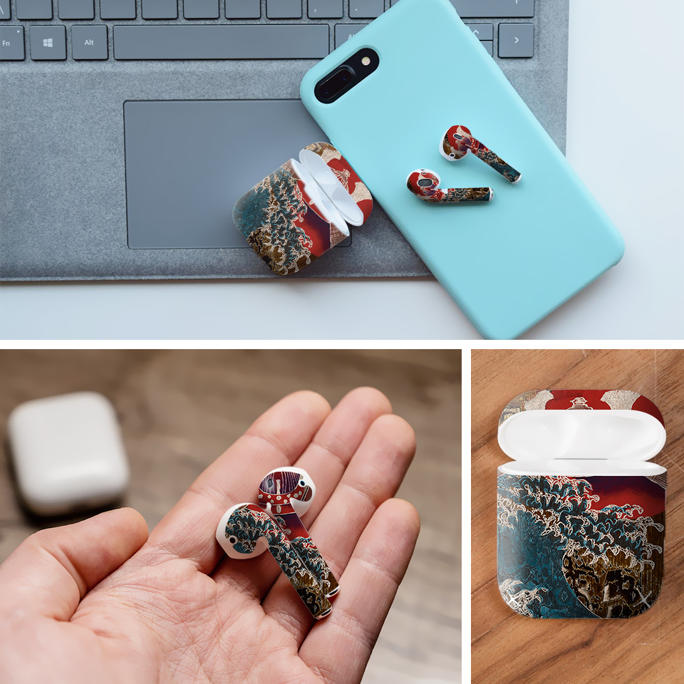 Miếng dán skin chống bẩn cho tai nghe AirPods in hình Áo Giáp Samurai - lsm001 (bản không dây 1 và 2)