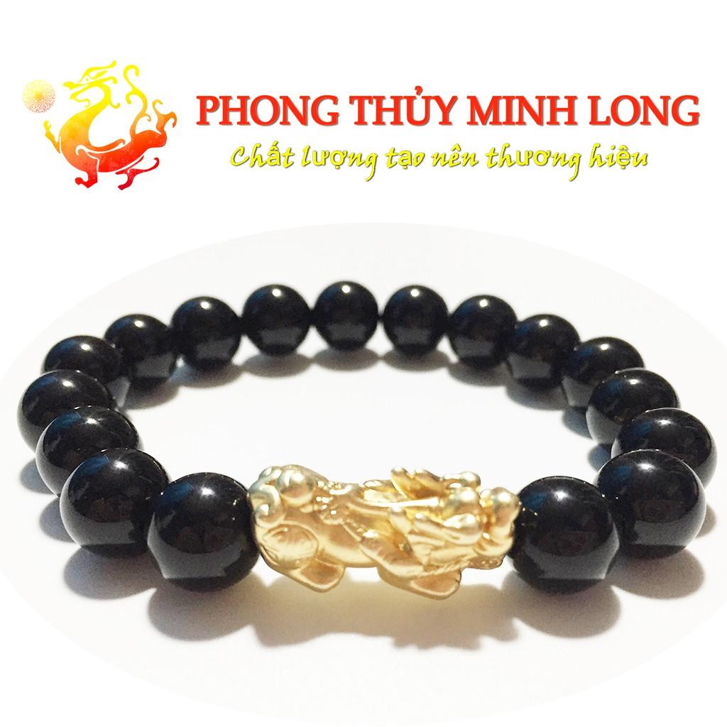 Vòng tay đá Mã Não Đen 3A mix tỳ hưu vàng hợp mệnh Thủy và Mộc