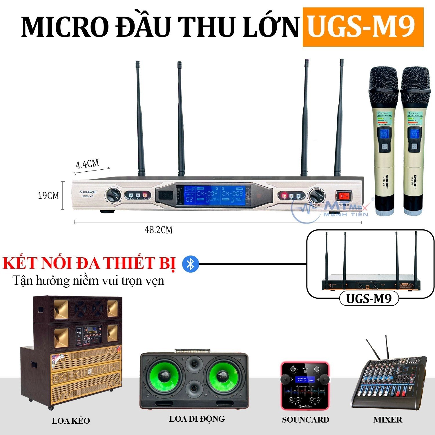 Micro Đầu Thu Lớn SHURE UGS M9 - Siêu Phẩm Micro Karaoke 4 Râu Cao Cấp Giá Rẻ Lọc Âm Nâng Giọng Chống Hú Rè Cực Tốt Bắt Sóng Xa Đến 100m hàng chính hãng