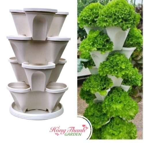 Chậu Tháp , Tháp Trồng Rau Hữu Cơ/ Tháp Trồng Hoa / Dâu Tây - Nhựa Cao Cấp, Tiện Lợi, Tiết Kiệm Không Gian, Trang Trí Nội Thất, Sân Vườn
