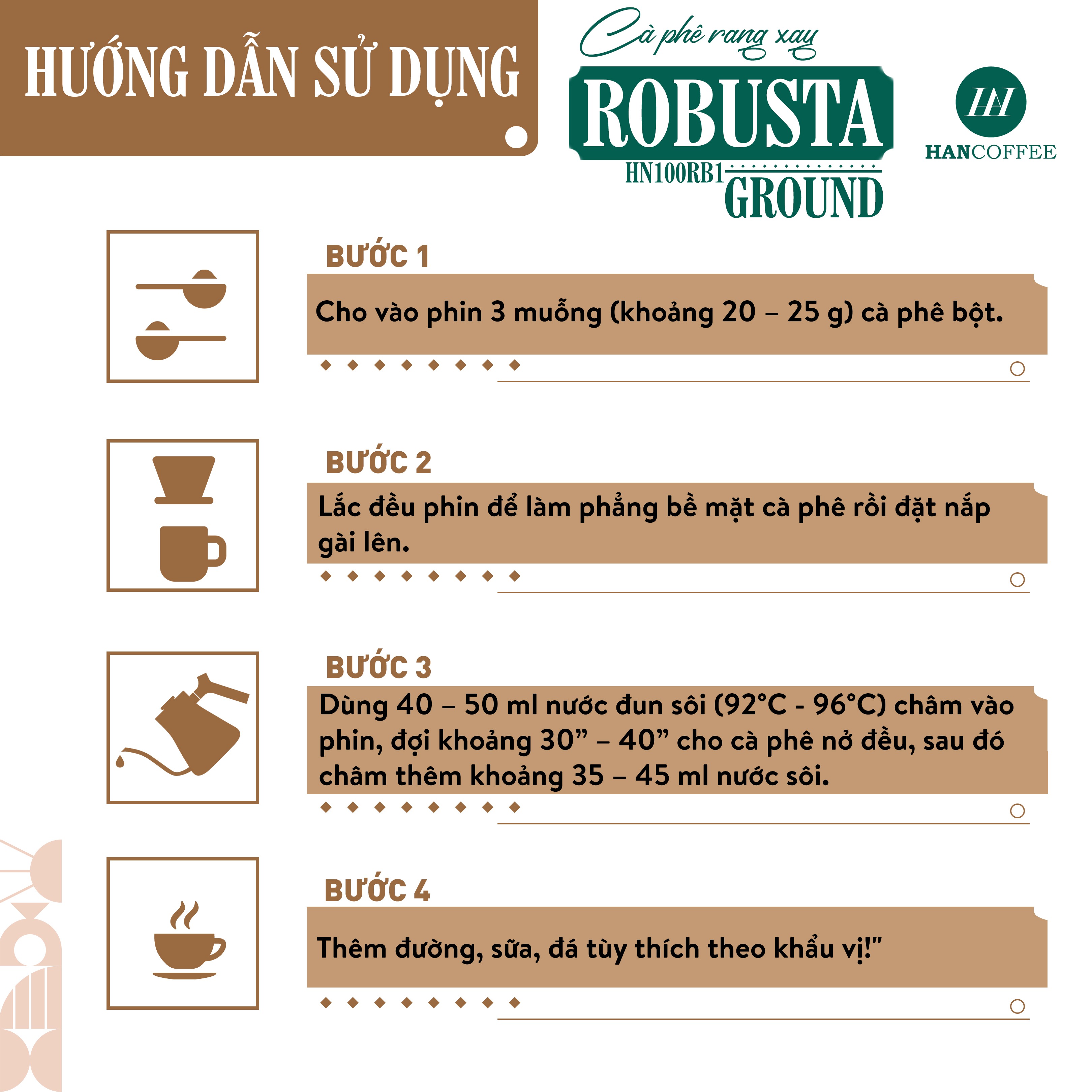 Cà Phê Robusta - Cafe Rang Mộc 100% HANCOFFEE Đắng Vừa, Hậu Ngọt, Dễ Uống Pha Phin - HN100RB1