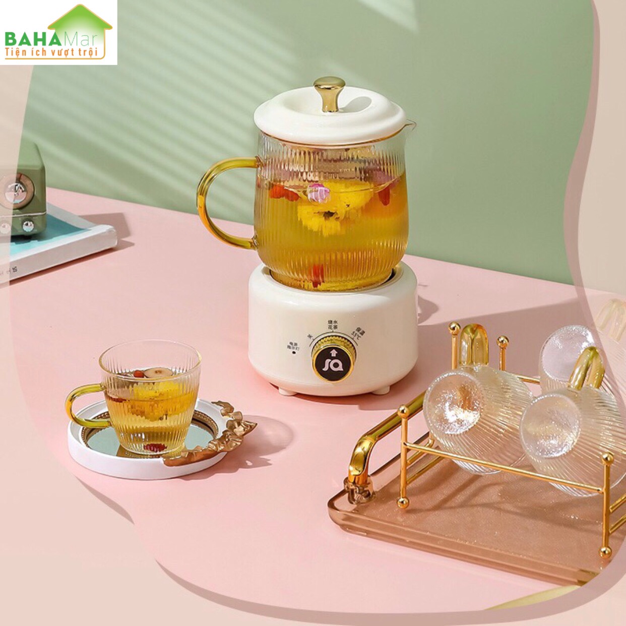 BỘ ẤM PHA TRÀ ĐIỆN CÁCH NHIỆT "BAHAMAR" dùng pha cafe, trà hoa, trà dưỡng nhan… rất nhanh gọn