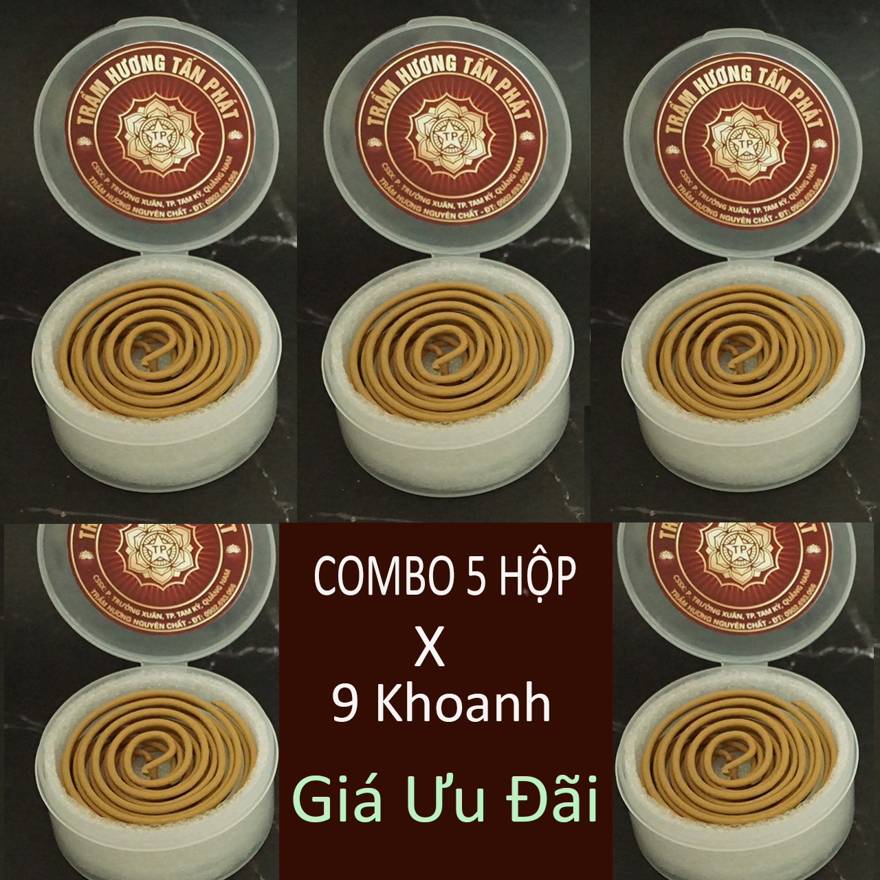 Nhang Vòng Khoanh Trầm Hương thơm - cháy 4 Giờ - ( ComBo 5 Hộp + Tặng Lư Xông + Đế Cắm Nhang