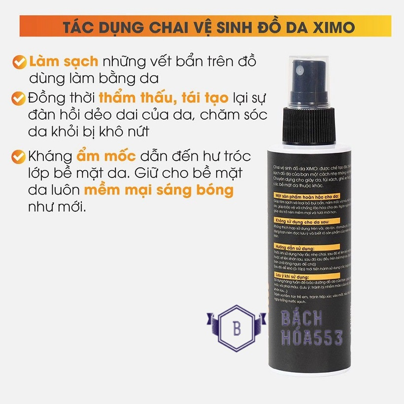 Chai vệ sinh đồ da làm sạch, dưỡng ẩm chống mốc, kháng khuẩn giày, túi ví, áo, ghế da 150ml