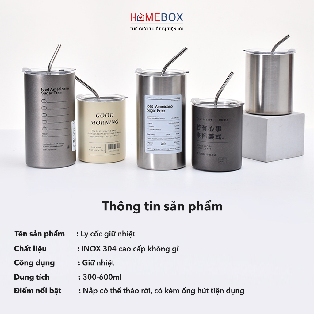 Bình đựng nước giữ nhiệt inox 304 JYoohome - Ly cốc giữ nhiệt Iced Americano cao cấp không gỉ uống cà phê dùng văn phòng - Hàng Chính Hãng JYoohome