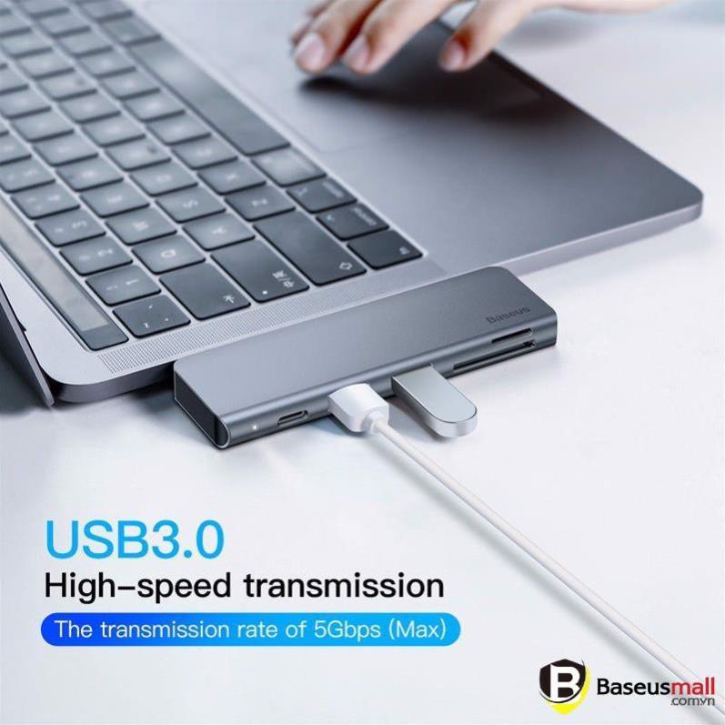 Baseus -BaseusMall VN Bộ Hub chuyển đổi 5 trong 1 Baseus Harmonica Type C to USB 3.0, TF/SD, Type C PD Adapter (Hàng chính hãng)