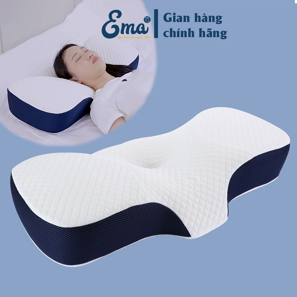 Gối cao su non công thái học chống đau vai ngáy, ngủ ngáy, hỗ trợ ngủ nhanh EMA- Thiết kế riêng biệt cho tư thế nằm ngửa và nằm nghiêng