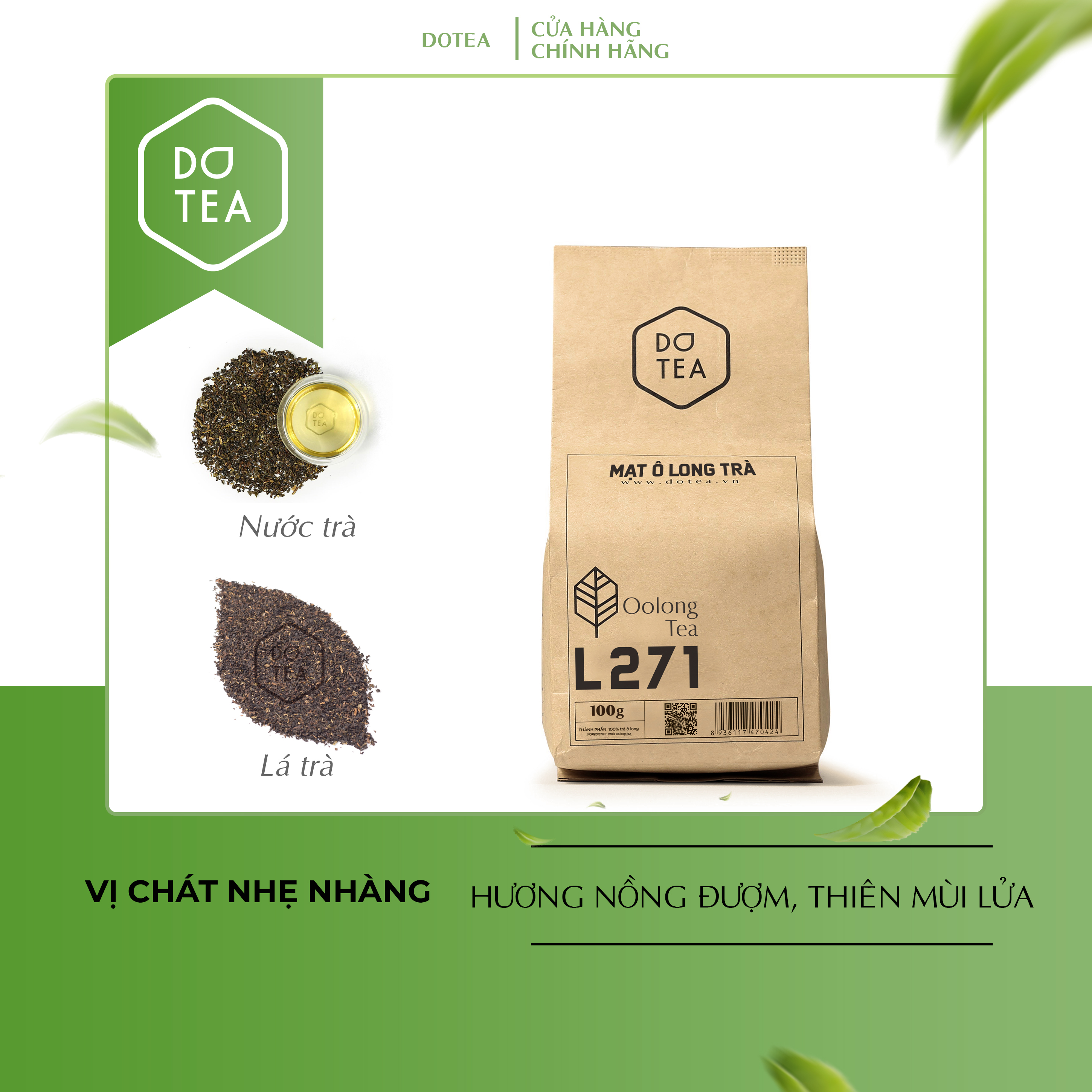 Mạt Ô Long Trà L271 Dotea 500g/ 100g Thơm Nồng Thiên Mùi Lửa Sắc Nước Vàng Trong