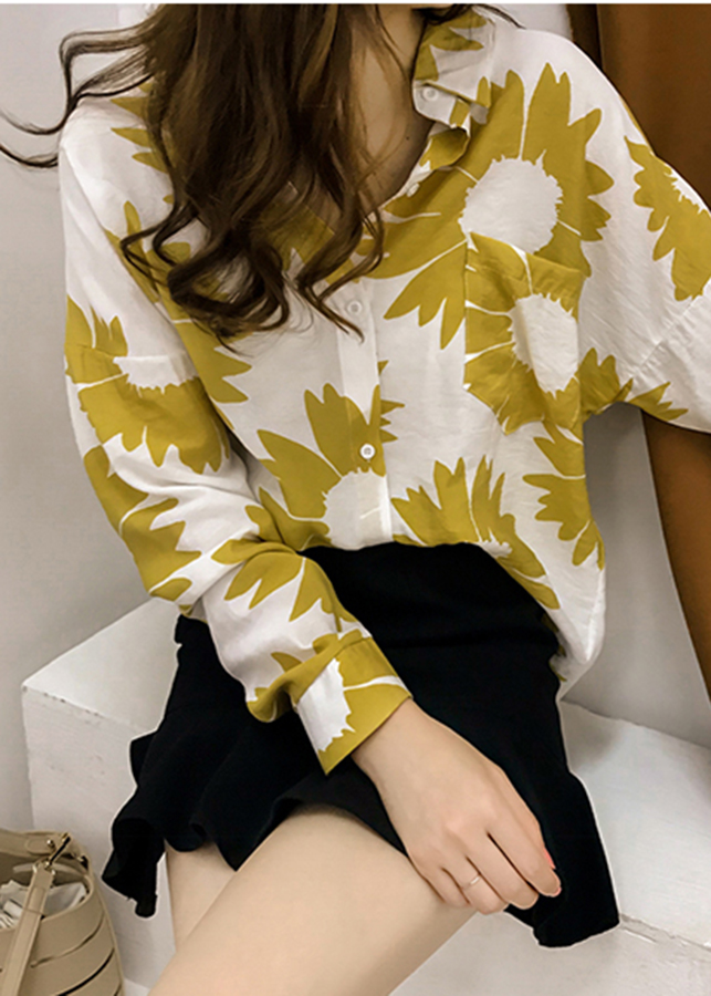 Áo sơ mi nữ form rộng in hoa hướng dương
