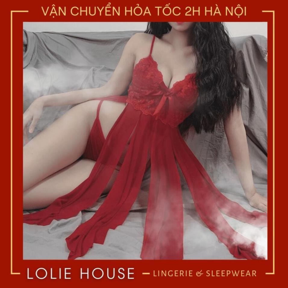 Váy ngủ 2 dây xẻ tà sexy - Đầm ngủ hai dây ren quyến rũ gợi cảm nâng ngực LOLIE HOUSE - VN3