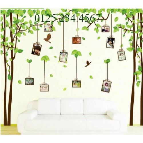 Decal dán tường Combo 2 tranh cây khung ảnh + khung cửa sổ xanh