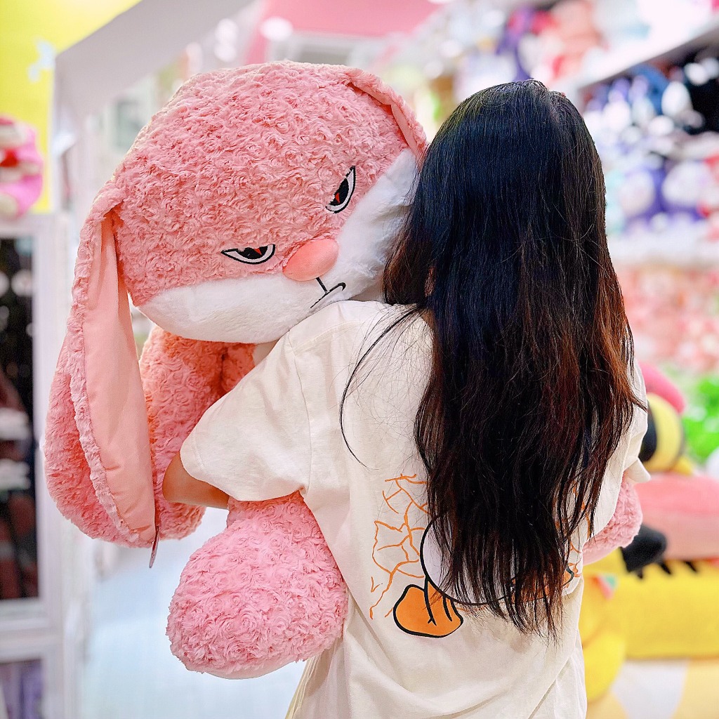 Thú nhồi bông thỏ quạo màu hồng đáng yêu - Size từ 35cm đến 1m - Quà tặng gấu bông thỏ mặt giận dữ hồng phấn mềm mịn