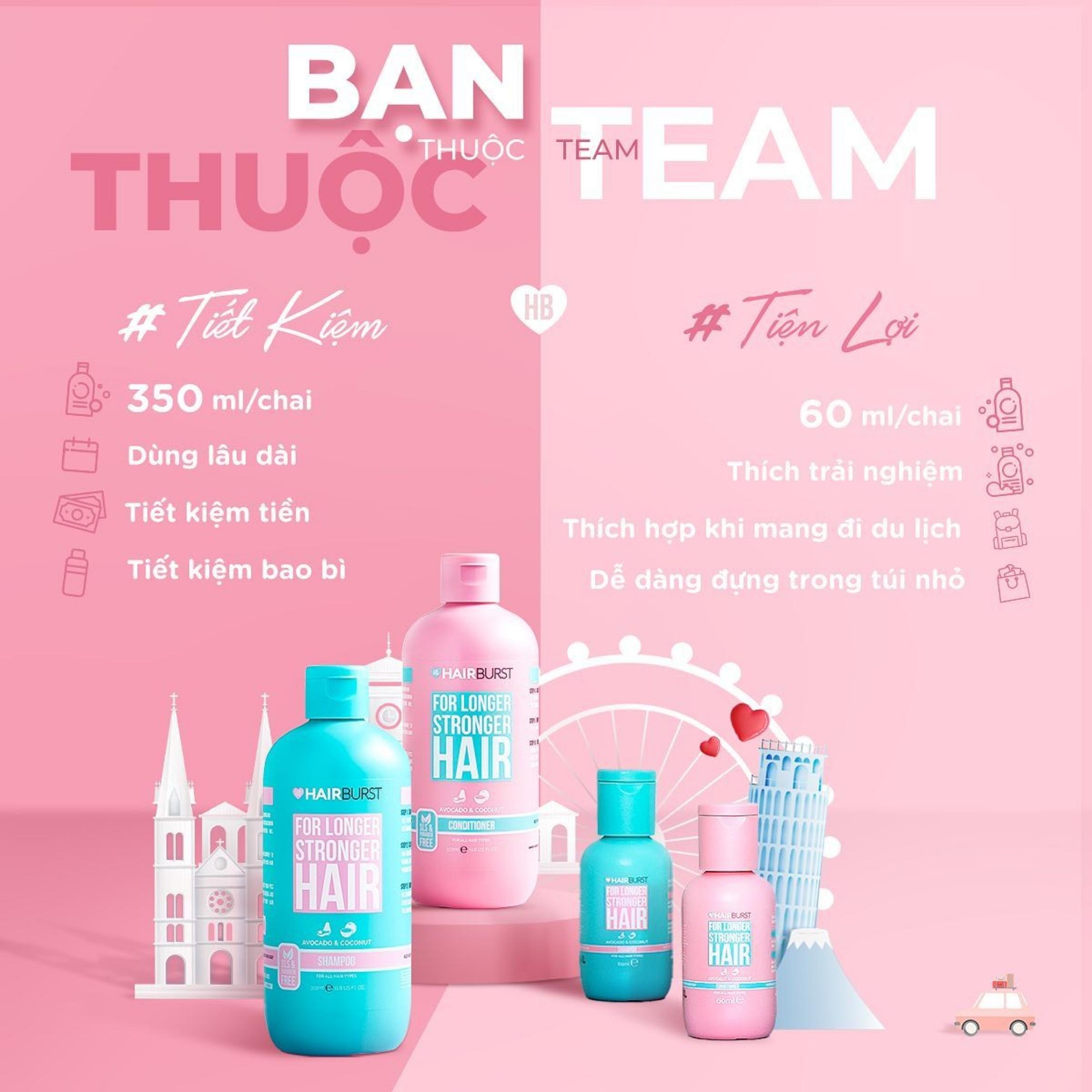 Set Gội Xả Hairburst Kích Thích Tóc Mọc Dài Hơn Chắc Khỏe Hơn 350ml/Chai