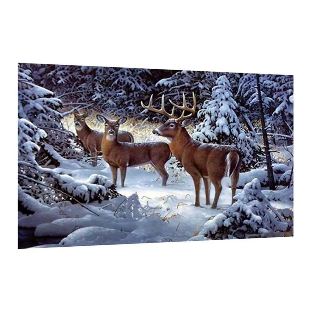 DIY Diamond Painting Kit by Number Full Drill Round Beads Wall Picture-Reindeer