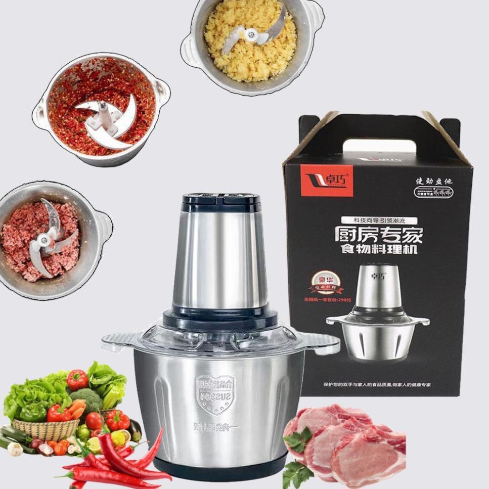 Máy xay thịt đa năng cối inox 304 dung tích 2L , 4 lưỡi dao bằng thép không gỉ