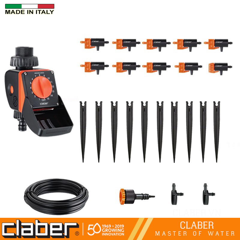 Combo Tưới Nhỏ Giọt Tự Động Claber, bộ hẹn giờ 8422 + bộ Kit 10 tưới nhỏ giọt