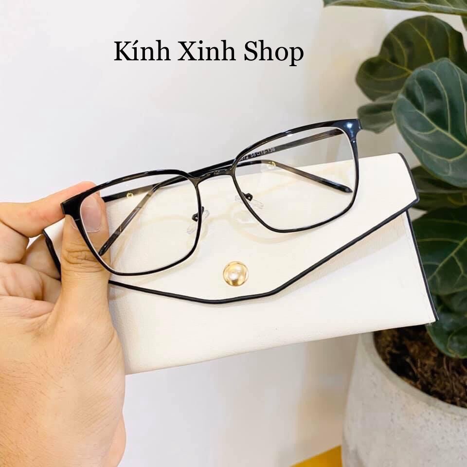 Kính tròng trắng chống ánh sáng xanh, chống uv mắt vuông to kim loại