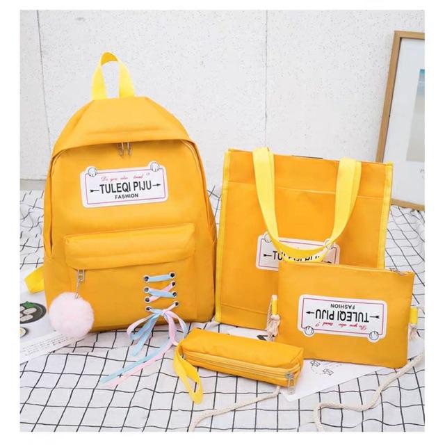 Set 4 món Balo kèm túi ví - TULEQI PIJU BALO THỜI TRANG NAM NỮ TO Ulzzang