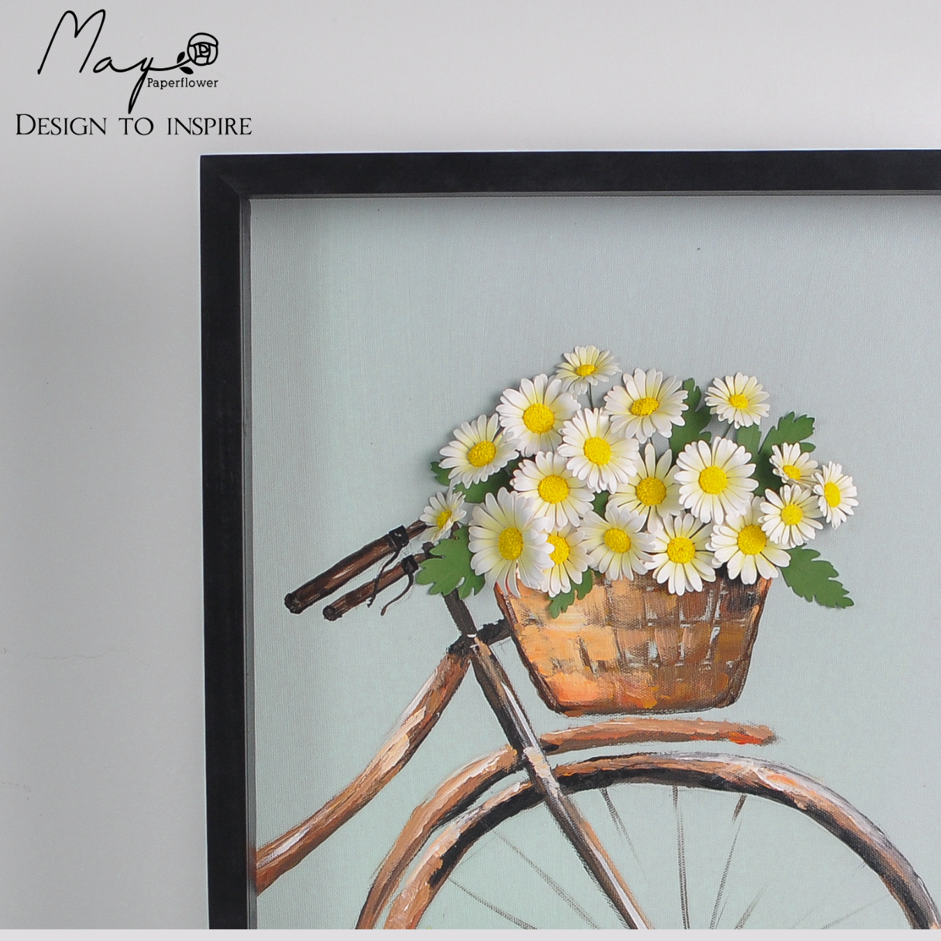 Tranh hoa giấy handmde trang trí cao cấp ROMANCE BICYCLE FLOWERS 40x40cm - Maypaperflower Hoa giấy nghệ thuật