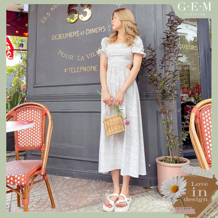 Đầm dài hoa nhí vintage Magaly Beige Dress Gem Clothing SP060646