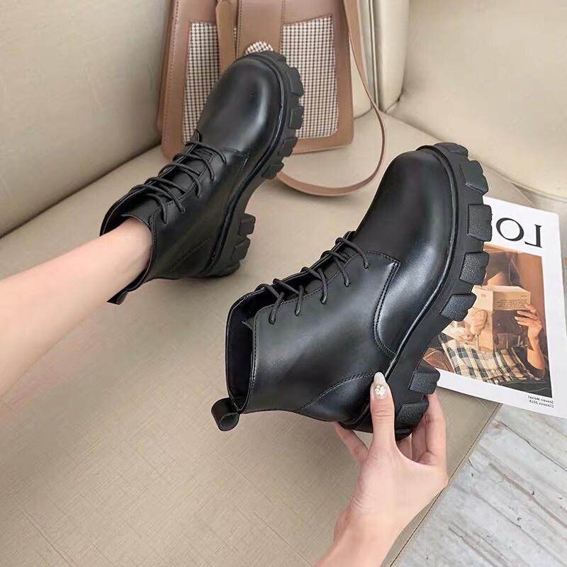 Giày bốt nữ chiến binh cao cổ đế độn buộc dây đơn giản cá tính siêu đẹp, boot nữ mẫu mới hot trend đi học QD