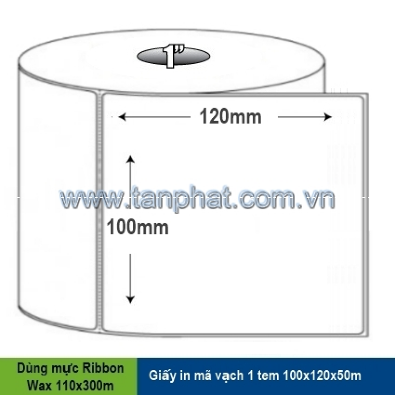 Giấy in mã vạch 1 tem 100x120x100m, bo góc