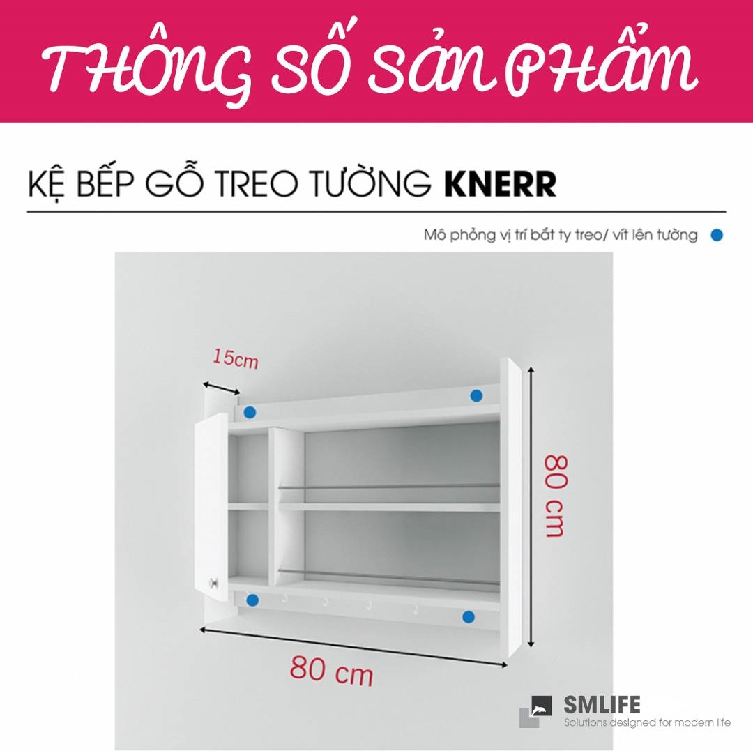 Kệ gỗ nhà bếp hiện đại SMLIFE Knerr | Gỗ MDF dày 17mm chống ẩm | D80xR15xC80cm