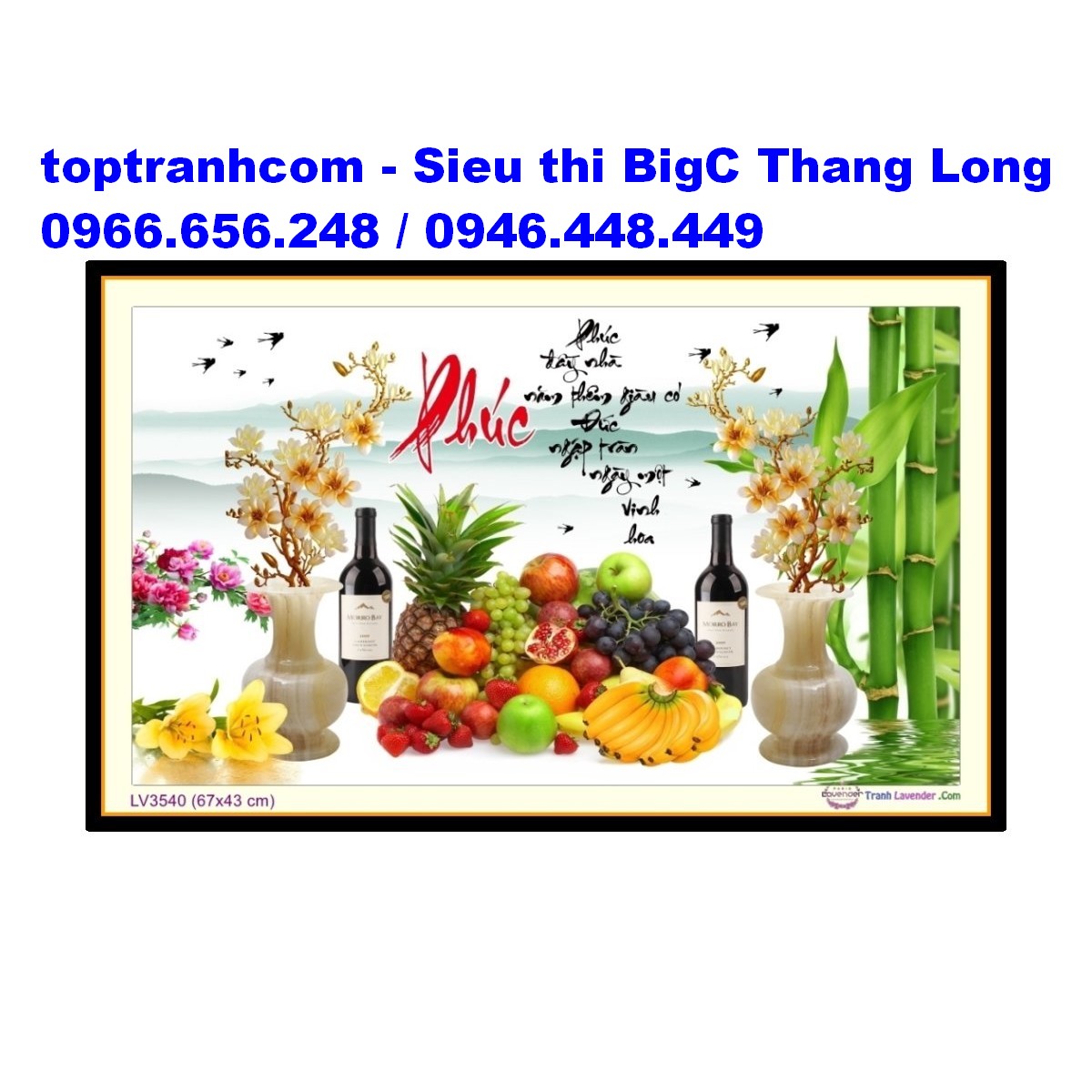 Tranh thêu chữ thập Phúc báo tổ tiên LV3540 tranh phòng thờ chưa thêu