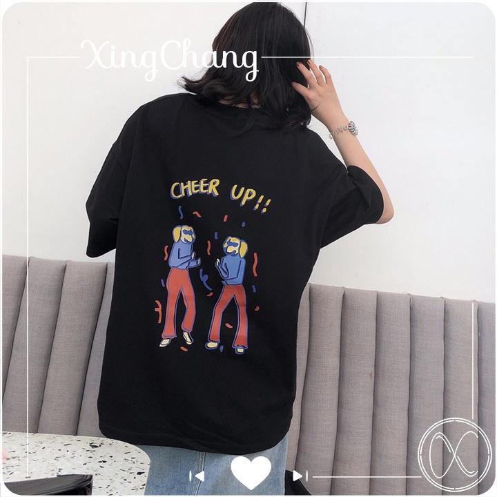 Áo form rộng nữ tay lỡ, Áo phông kiểu Hàn Quốc chất mịn đẹp in Cheer Up mã T.L213